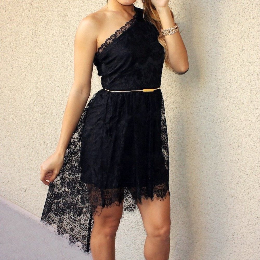 Asymmetric Formal Black Lace High Low Dress